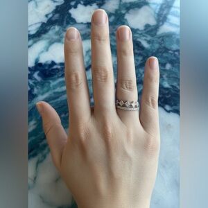 Dainty Moissanite Ring Stack | Sterling Silver Eternity & Clover Bands | Size 7